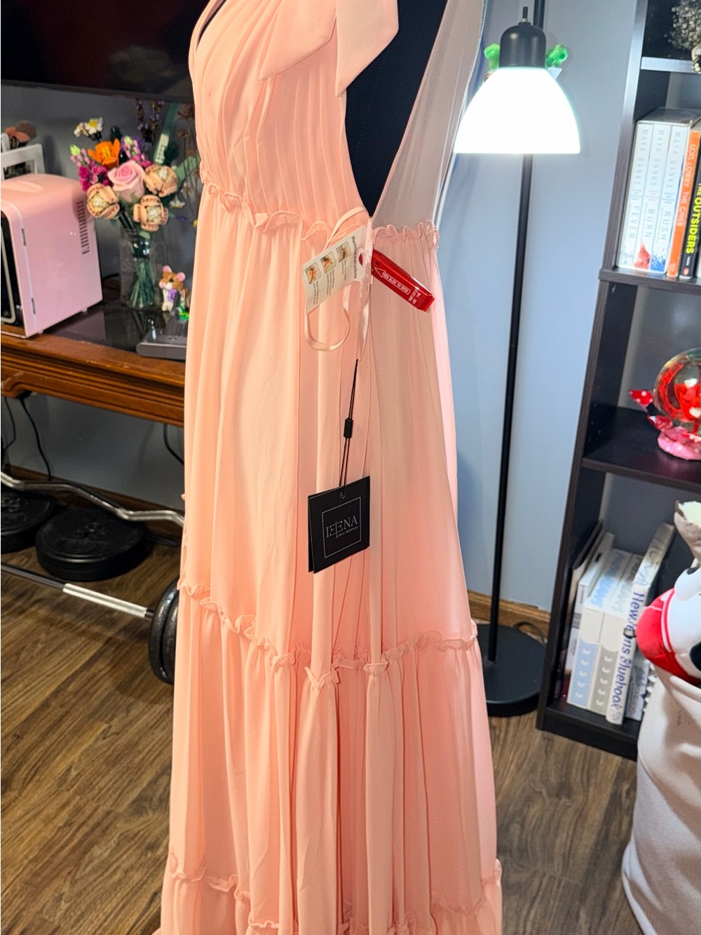 Mac Duggal Soft Pink V-Neck Tiered Maxi Dress - Picture 4 of 6